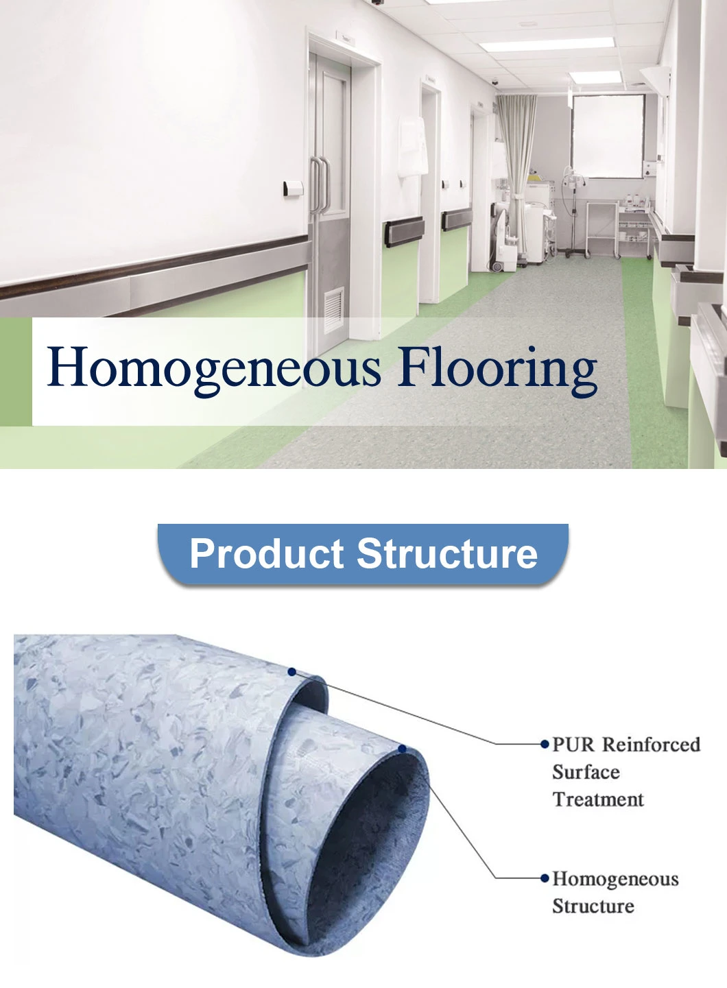 Best Quality 2mm PVC Homogeneous Vinyl Flooring for Office/School/Hospital