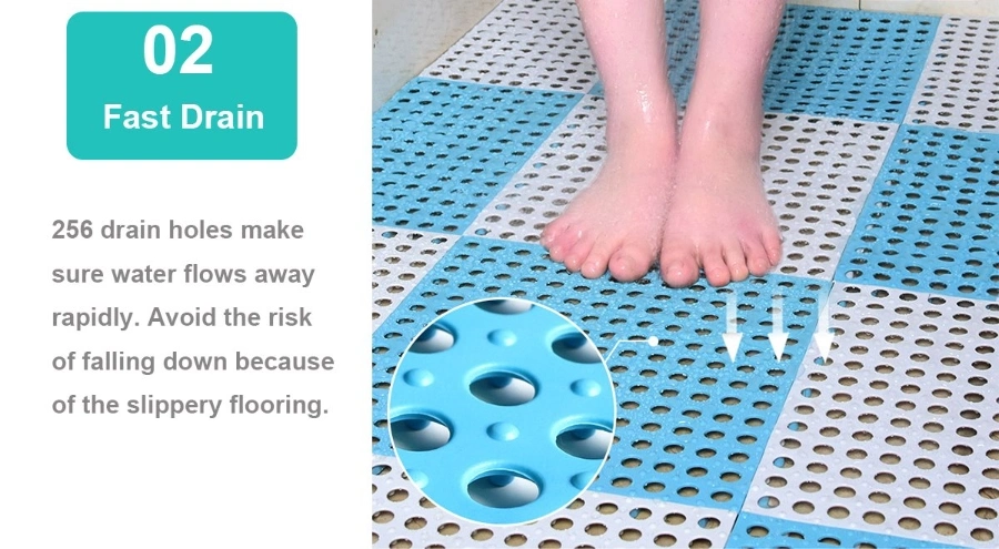 PVC 12′ X12′ Floor Tiles with Drain Holes DIY Size Non-Slip Massage Soft Cushion Splicing Mats for Kitchen Bathroom Shower Boat Deck Wet Area Tile